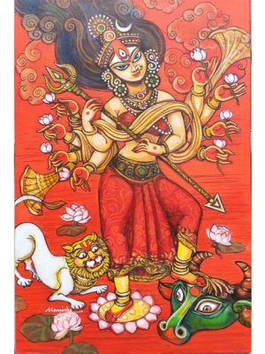 The Durga Mahishasura Mardini Painting: A Visionary Depiction of Divine Fury and Unwavering Determination!